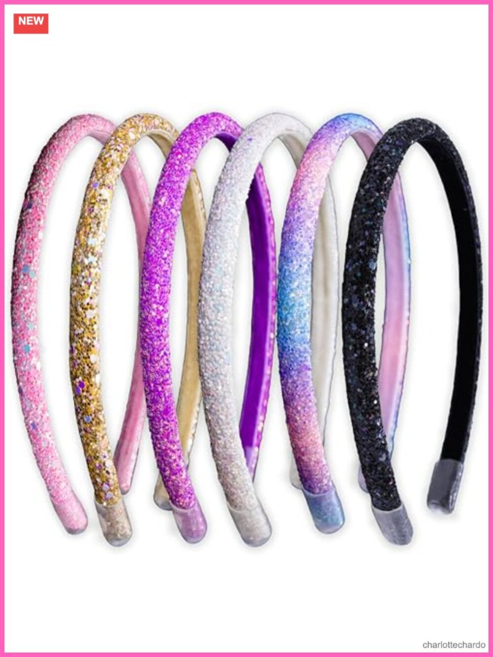 6 Thin Glitter Headbands No-Slip Velvet Lining Adjustable Hair Accessories